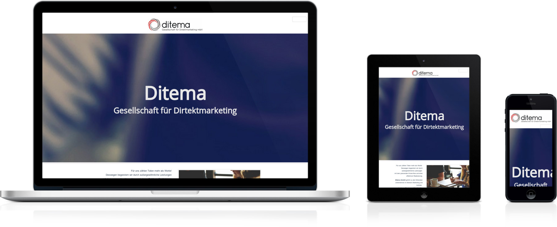 Ditema.de, geöffnet auf Laptop, Smartphone und Tablet