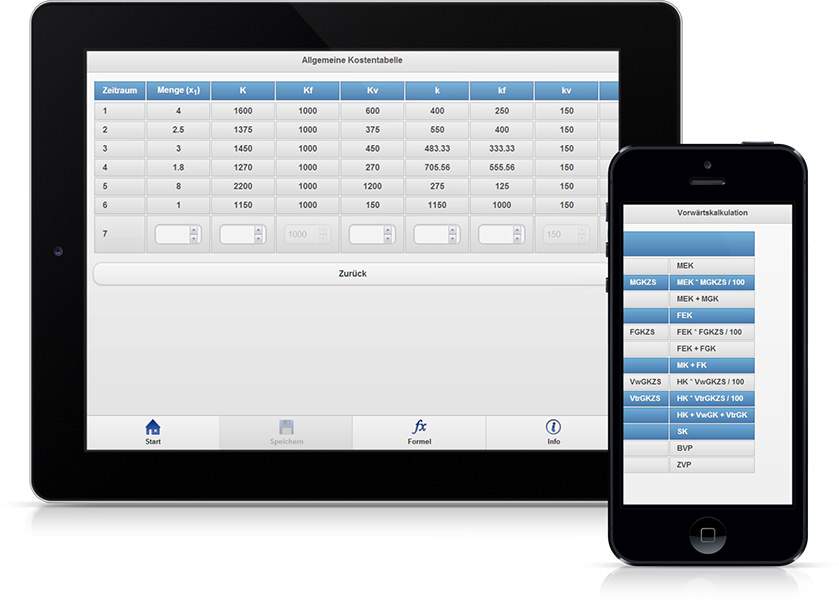 App BWL Lösungsgenerator geöffnet auf Tablet und Smartphone